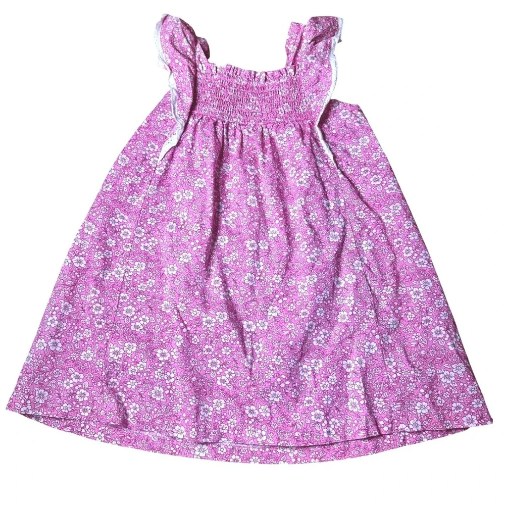 Baby Gap Floral Dress‎ Kids 4 Years Pink Excellent Smocked Ruffle Lace Trim